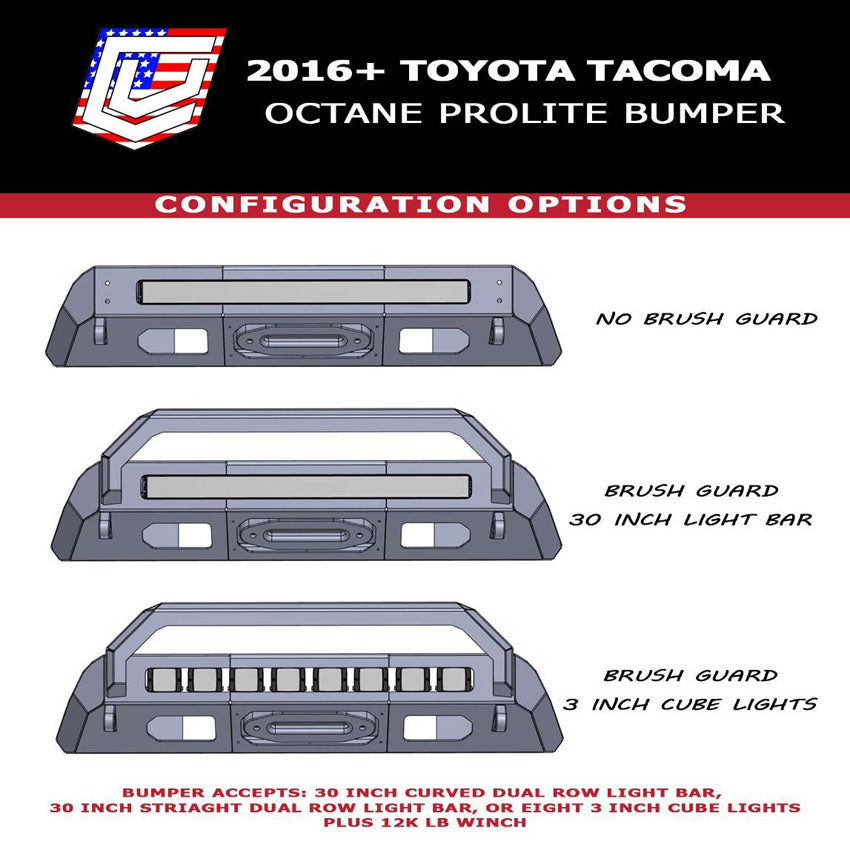 2016-2022 TOYOTA TACOMA PROLITE FRONT WINCH BUMPER Chassis Unlimited Inc.