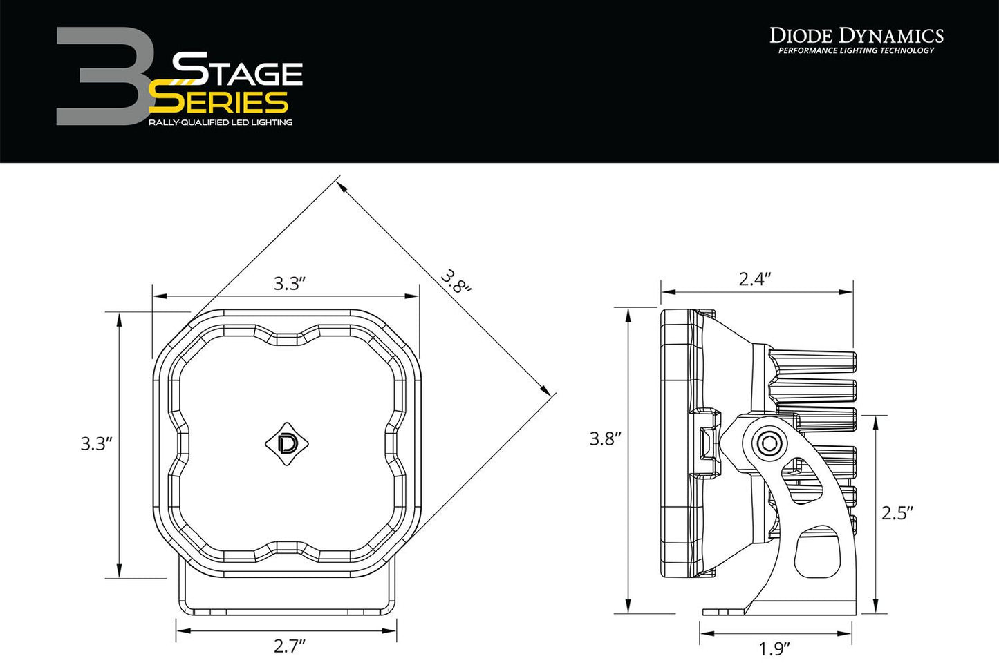 Diode Dynamics Stage Series 3" SAE Yellow Sport LED Pod (pair)