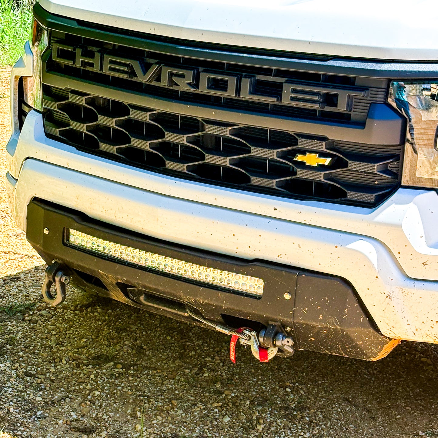 2024 Chevy Silverado 1500 Prolite Winch Bumper by Chassis Unlimited with Lightbar closeup