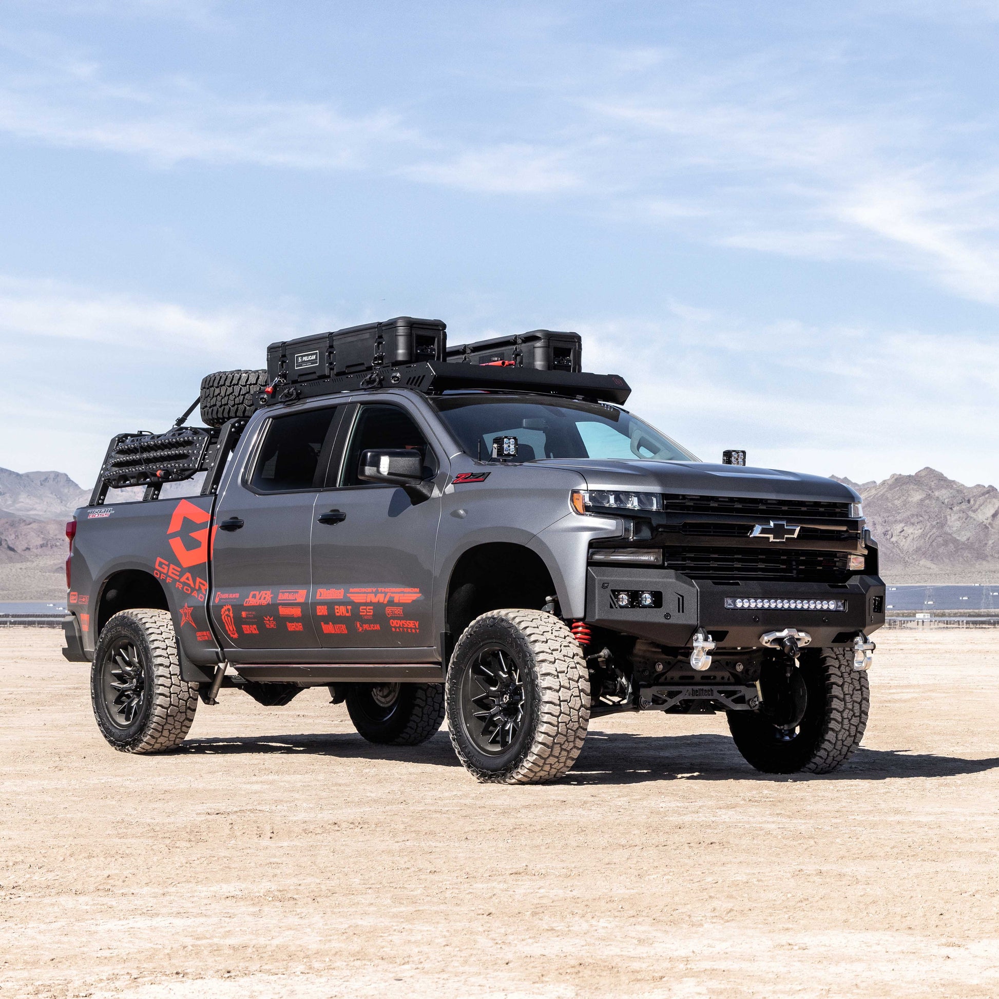 Chevrolet Silverado truck with Octane Winch bumper on a desert landscape