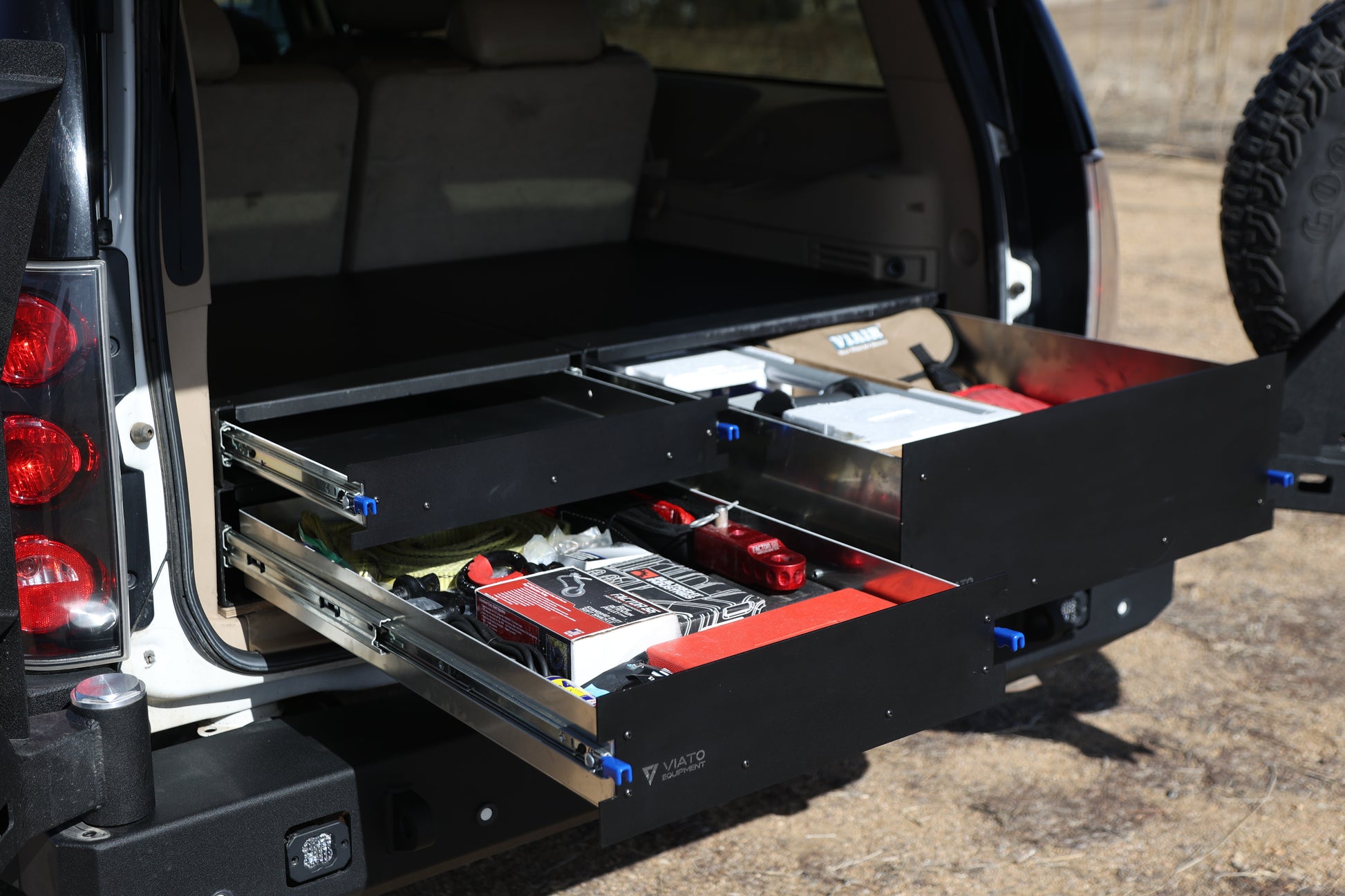 Aluminum Drawer System for Chevy Suburban. Black Powder coat with lock in lock out drawer slides