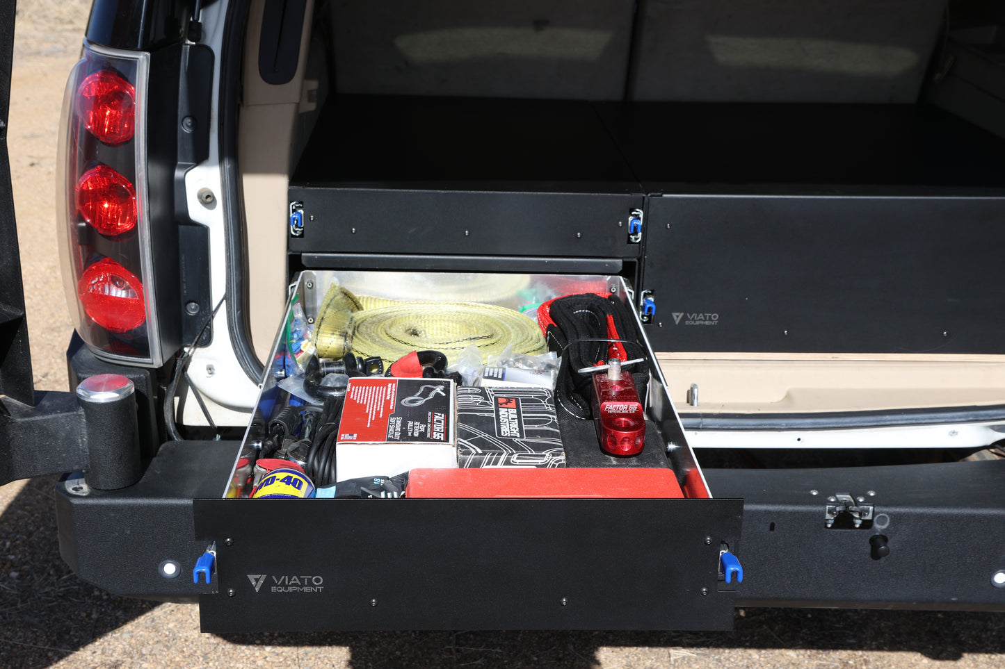 Viato Equipment Drawer System for Chevy Suburban. Black Powder coat with lock in lock out drawer slides