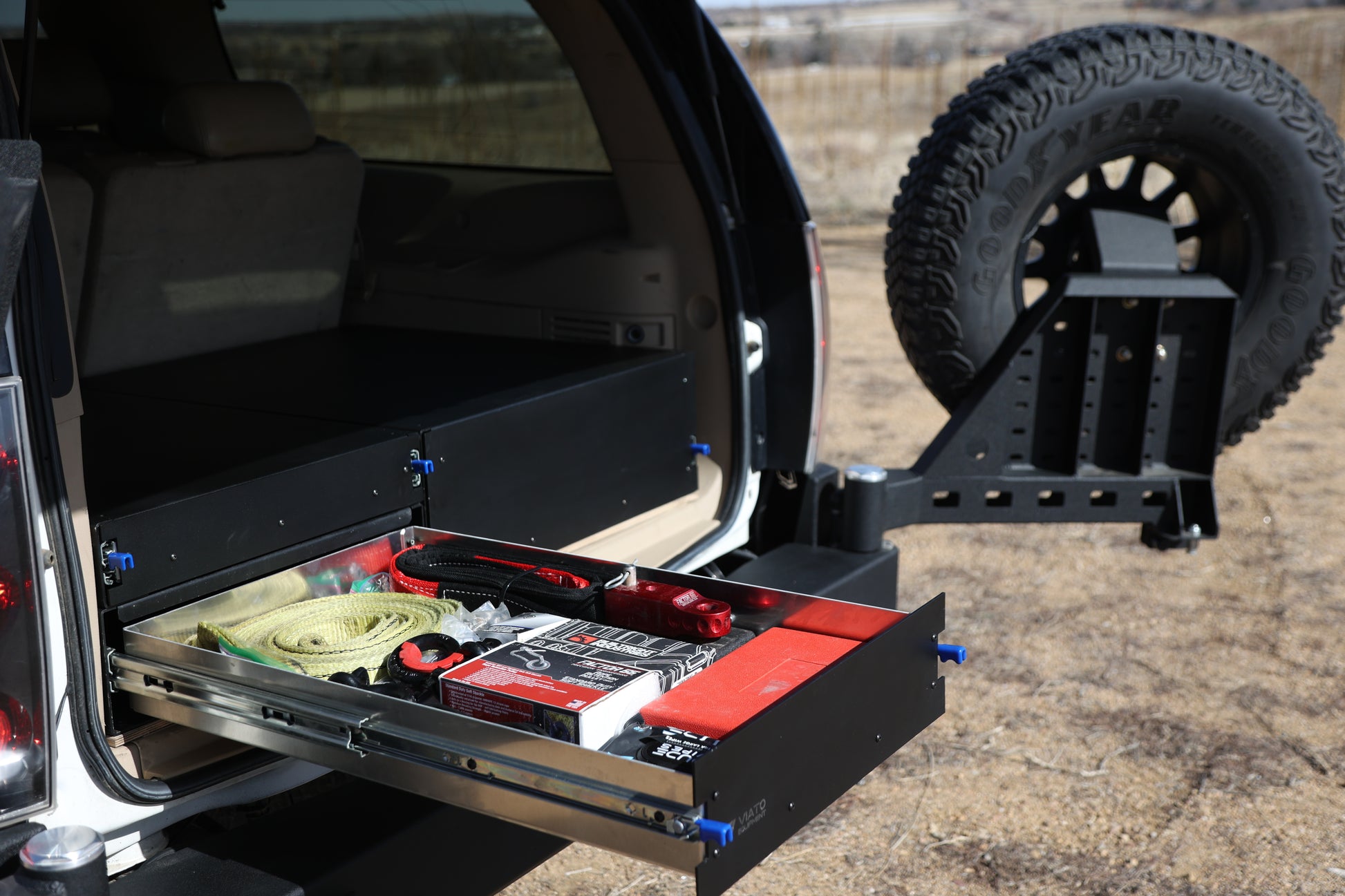 Aluminum Drawer System for Chevy Suburban. Black Powder coat with lock in lock out drawer slides