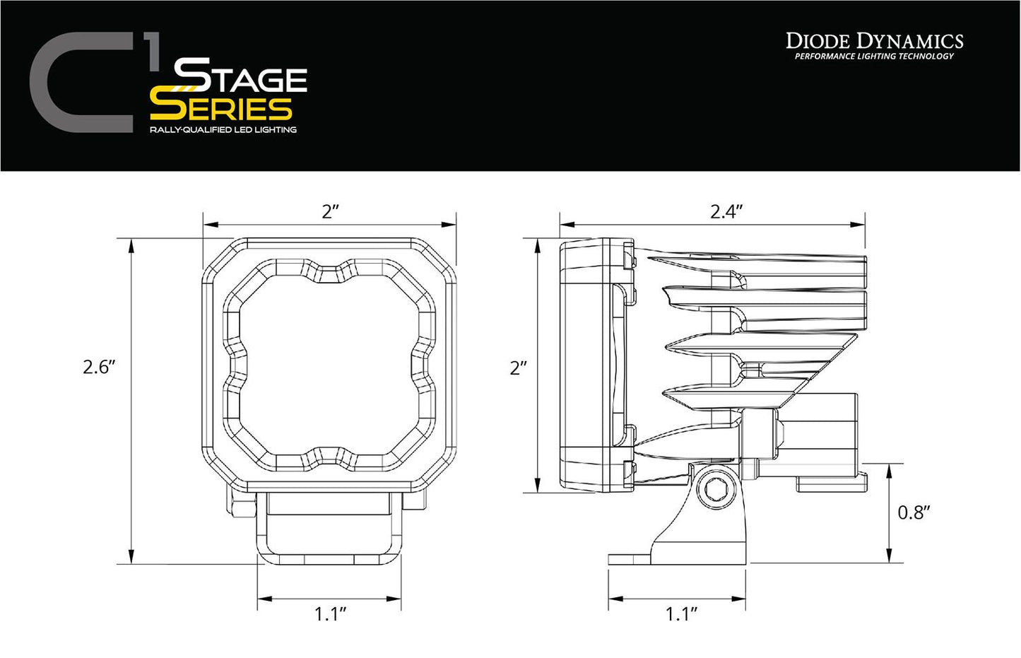 Diode Dynamics Tripple Function [Running/ Brake/ Reverse] Stage Series C1R White Flood Standard LED Pod (pair)