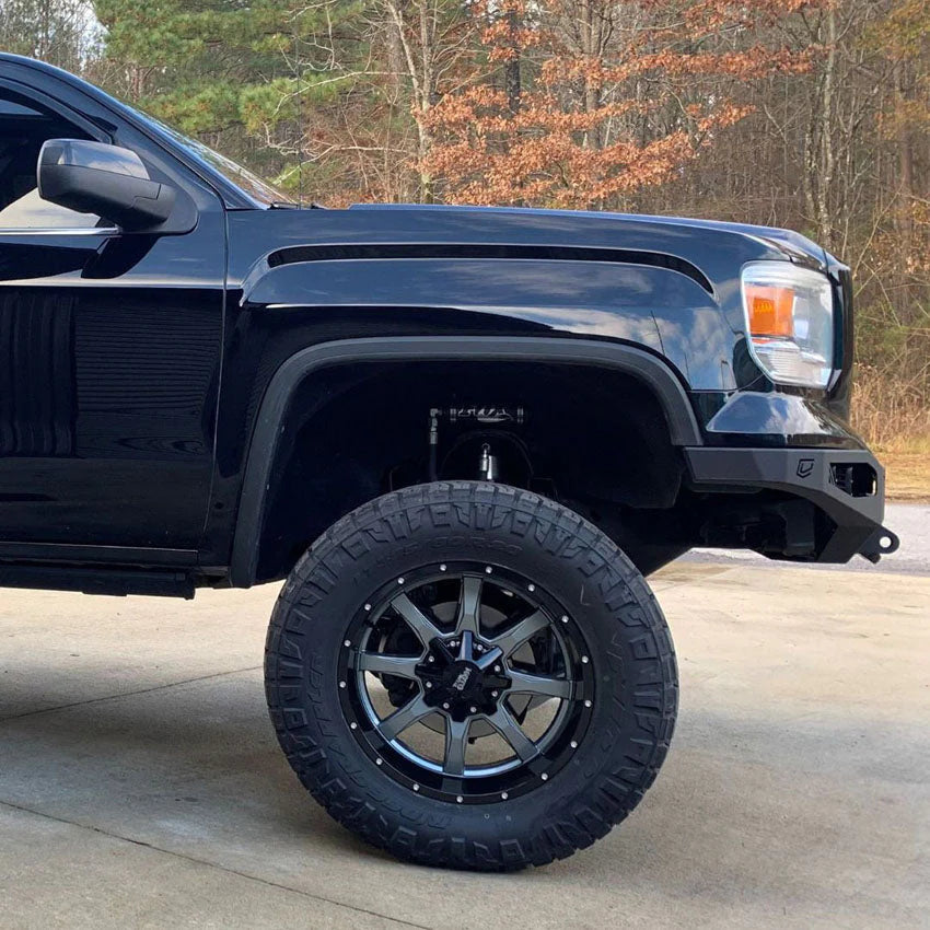 side view of black sierra with 2016-2018 GMC Sierra 1500 Front Winch Bumper by Chassis Unlimited