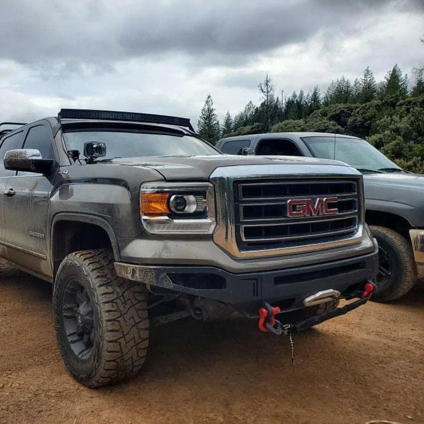 gray sierra with 2016-2018 GMC Sierra 1500 Front Winch Bumper by Chassis Unlimited