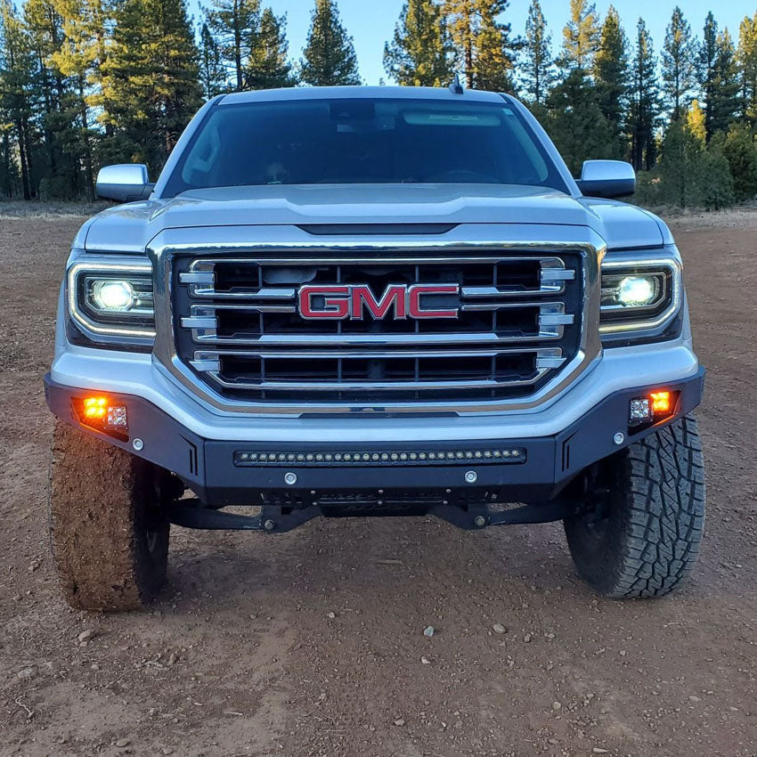 Silver Sierra with 2016-2018 GMC Sierra 1500 Front Winch Bumper by Chassis Unlimited